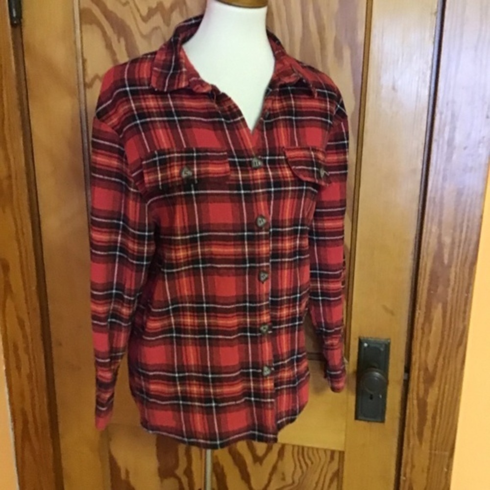 Nasty Gal Red Plaid Flannel Shirt Button Down Grunge Casual Top - Picture 7 of 10